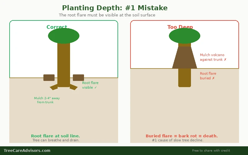 Most Planted Trees Die From Planting Mistakes - TreeCareAdvisors diagram